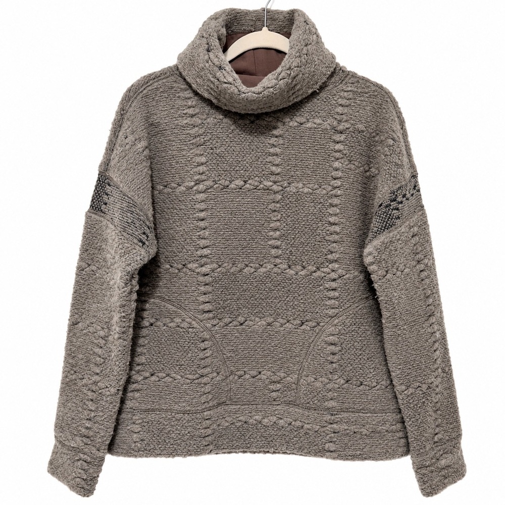 prAna Crestland Pullover Women's M Wool Blend Cowl Neck Gray Taupe Sweater